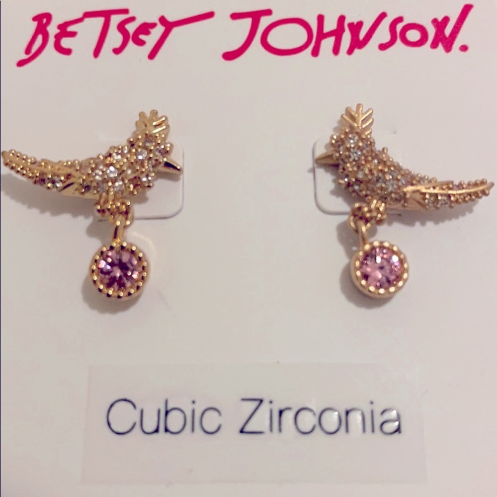 Stud Earrings with Dangling Pink CZ